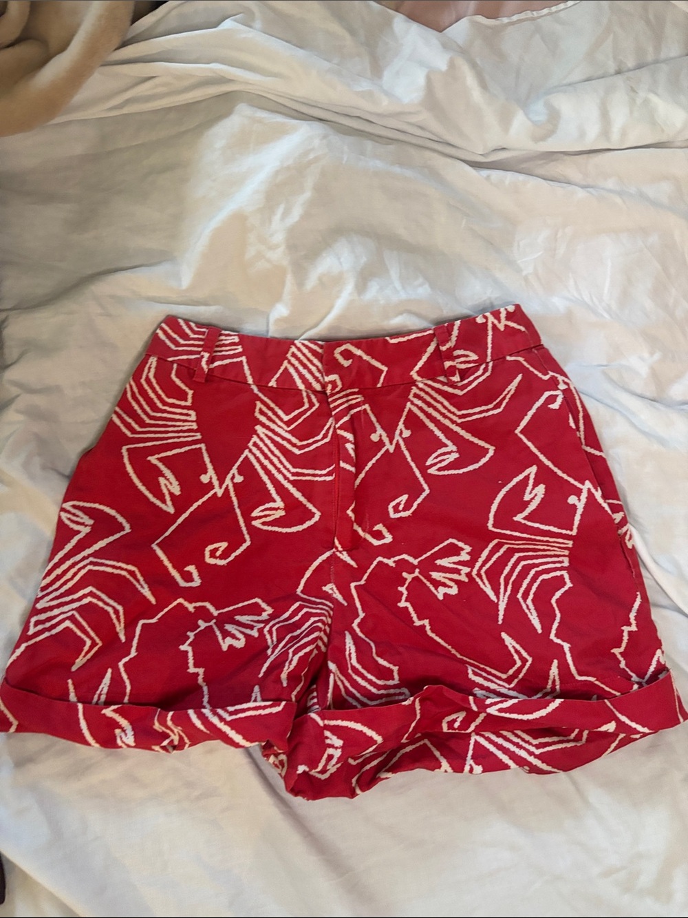Tyler Böe Red Cream Print Linen Cotton Cuffed Shorts Women’s Size 4